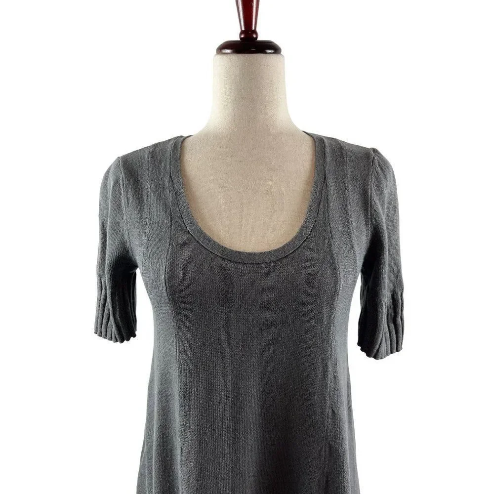 J. Jill Linen Blend Midi Dress Gray XS Petite Lagenlook Oversized Short Sleeve - Picture 2 of 10
